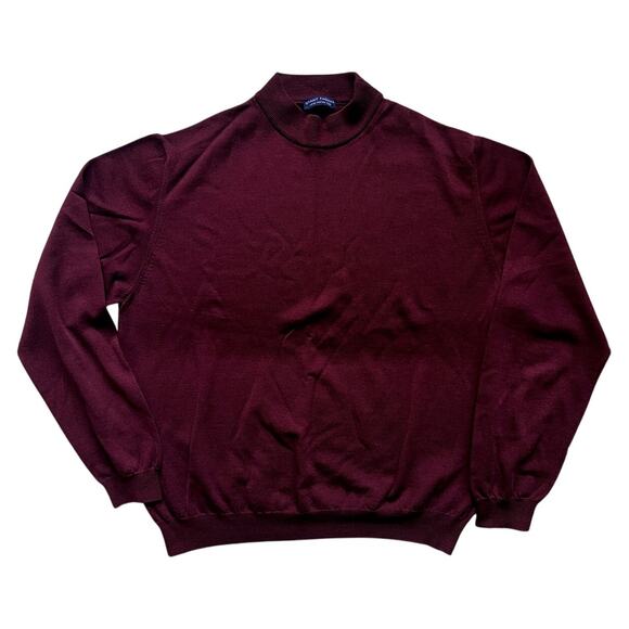 Grant Thomas 100% extra fine Merino Wool Sweater 2XL Mock Neck Burgundy Italy - Picture 1 of 6